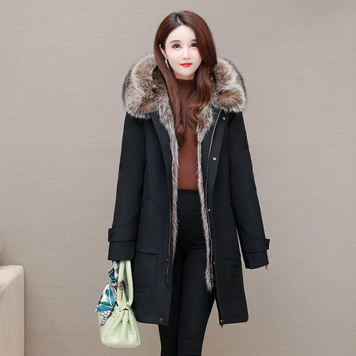 ALBB-新款派克服女中长款皮毛一体可拆卸仿狐狸毛内胆水貂毛皮修身外套 商品图1