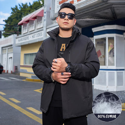 【新款DMH】大依优型大码男装羽绒服外套大号外套休闲加肥加大胖子穿上衣时尚白鸭绒可拆卸帽 商品图4