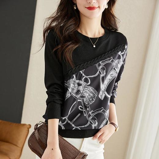 针织衫女长袖春秋装2023新款黑色洋气毛衣春秋小众别致女人味上衣 商品图2