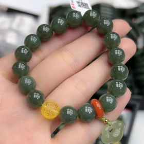 碧玉单圈-蜜蜡回纹珠祥云