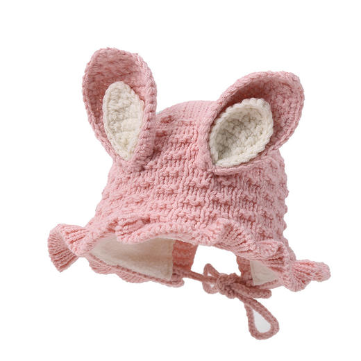 【荷叶边公主帽】婴儿帽子秋冬可爱兔耳朵针织帽宝宝加绒护耳帽婴幼儿毛线帽 商品图4