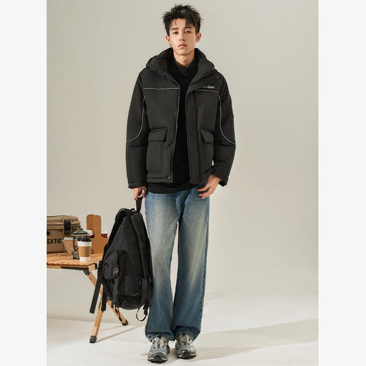 西遇美式工装大口袋羽绒服男秋冬新款保暖鸭绒连帽面包服外套12532203 商品图1