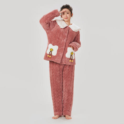 都市丽人生活家居女士睡衣长毛绒夹棉加厚款长袖长裤类家居服套装LH31F9 商品图1