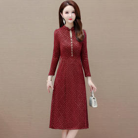 中式洋气，秋冬款格纹时尚中长款连衣裙立领长袖国风内搭打底裙QYM-XYKL-K521-L