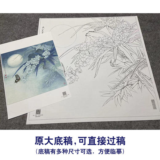 【大彩图】李晓明工笔画白描底稿斗方小品《幽兰玉凤蝶》玉兰花临摹勾线花鸟线稿K118 商品图1