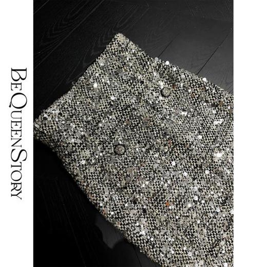 【孤品样衣，不退不换】【大女主星河】粗花呢编织亮片绣高腰开衩包臀半身裙女 商品图3