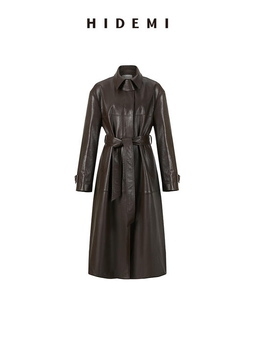 HIDEMI 【赵丽颖同款】绵羊皮极简廓形翻领腰带式长款皮衣大衣 商品图5