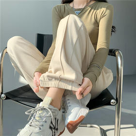 越夏 奥绒正版加绒糯米女裤 直筒宽松休闲 显瘦保暖 面料柔软舒适
