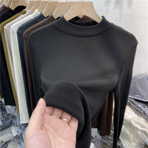 秋冬季【磨毛加绒立领打底衫】女长袖棉T恤  半高领内搭上衣  简约百搭 商品图14