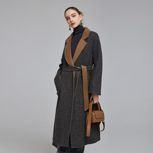 NH906斯尔丽2023秋冬新款斜纹双色西装领气质优雅撞色羊毛大衣 商品图2