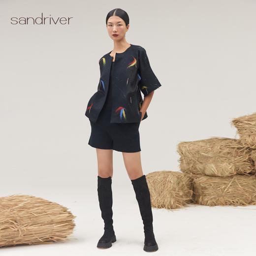 羊绒真丝相拼手工毛毡女大衣SJF95W429W 商品图4