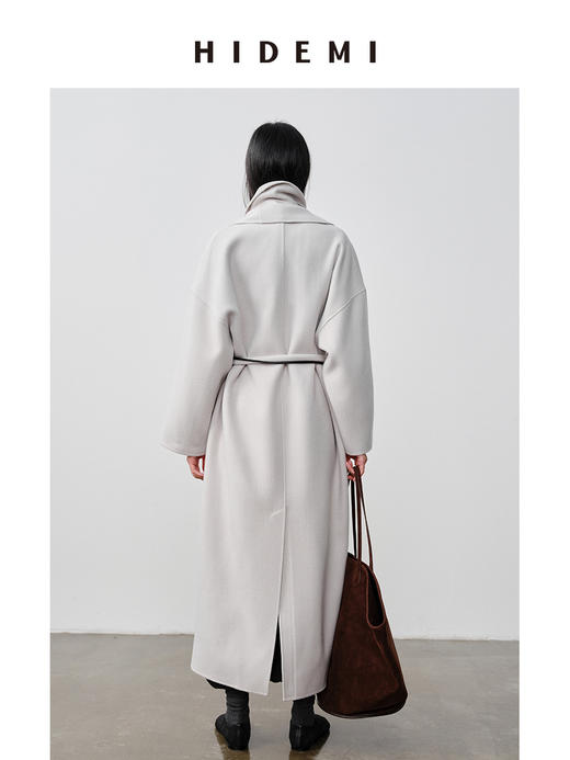 HIDEMI 澳洲美利奴羊毛可拆卸披肩围巾两件腰带式廓形大衣 商品图10