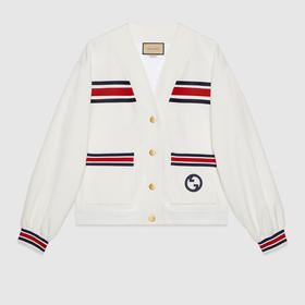 GUCCI 古驰 女士饰织带平纹针织开衫 白色 747072 XJFU1 9692