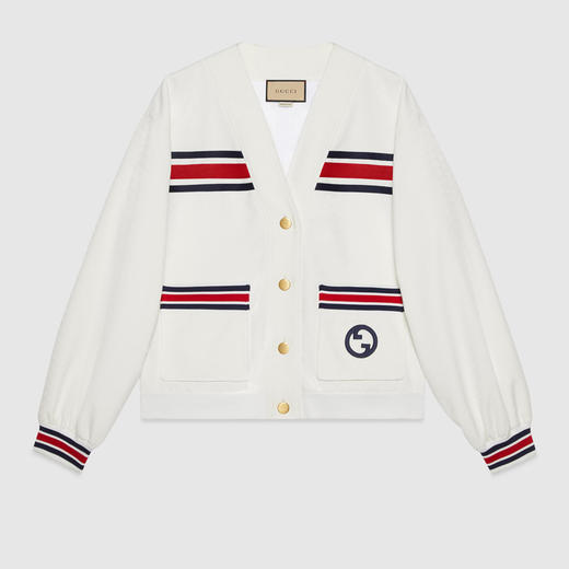 GUCCI 古驰 女士饰织带平纹针织开衫 白色 747072 XJFU1 9692 商品图0