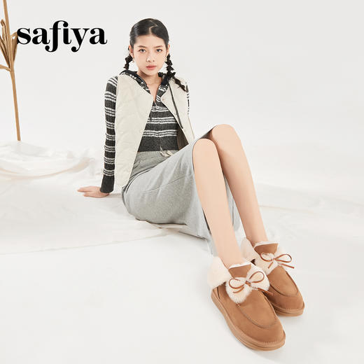 Safiya/索菲娅2023冬季网红蝴蝶结加绒加厚保暖甜美毛毛短靴雪地靴 SF3411A094 商品图1