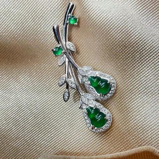 【清仓 捡漏1件】银镶嵌天然翡翠葫芦胸针 CR 商品图0