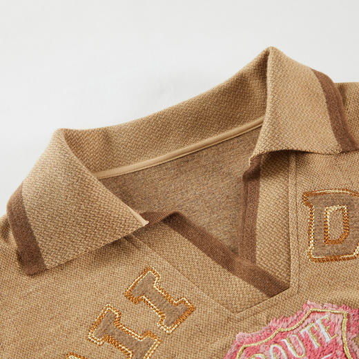 谜底POLO领上衣长袖女2023冬新品学院风文艺绣花百搭T恤234MC1561 商品图3