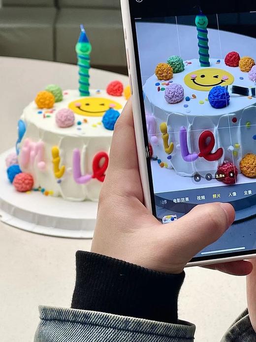 INS复古 微笑存档（装饰用的彩色翻糖球不可食用且里面插竹签支撑，4英寸装饰纸蜡烛，其他尺寸蜡烛颜色随机） · 奶油蛋糕 商品图1