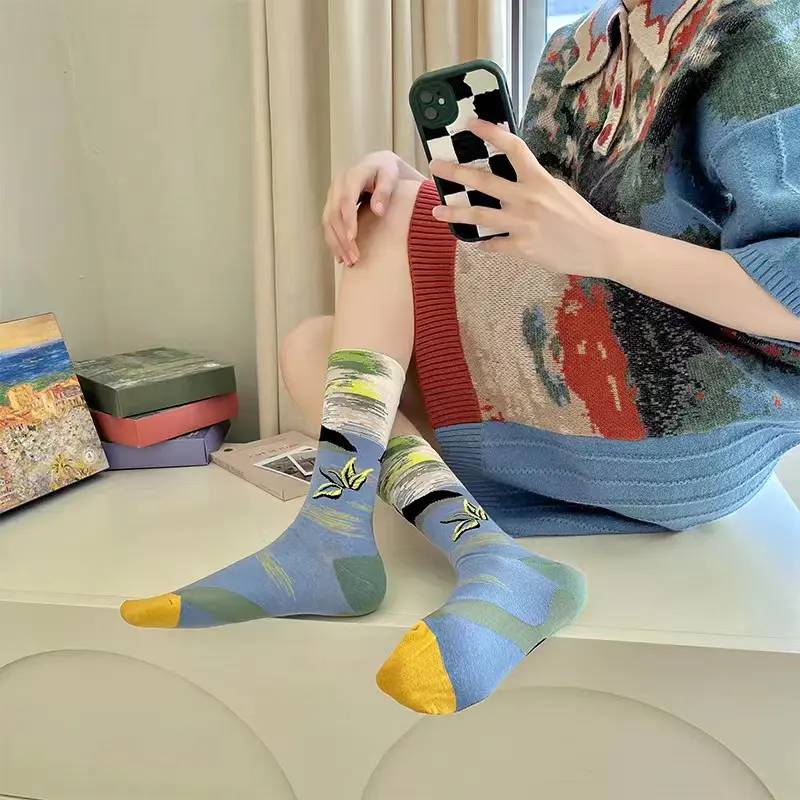 【4双礼盒装梵高II莫奈油画袜】法国轻奢II文艺复兴 莫奈&梵高新疆长绒棉油画风抽像潮袜