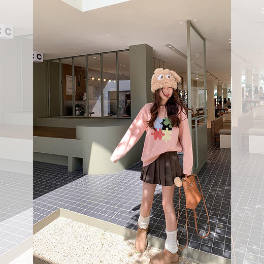 <曾小咸推荐>【团宠甜妹】粉色拼图毛衣+短裙 商品图4