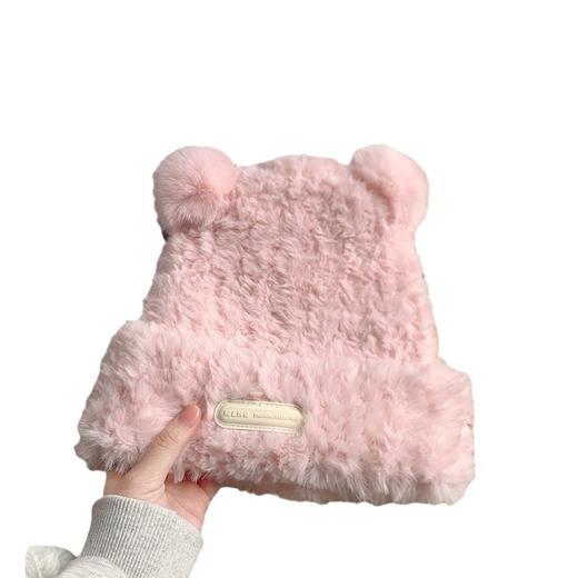 【时尚保暖！毛绒绒小熊秋冬帽子】女可爱加厚保暖针织帽冬季时尚加绒毛线帽 商品图4