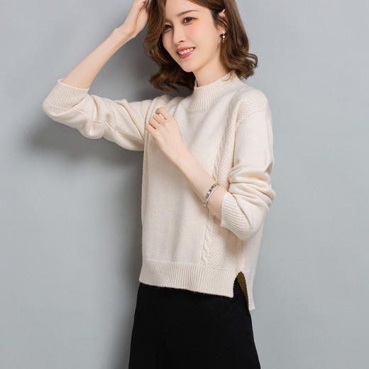 高腰毛衣，女短款秋冬半高领麻花针织内搭小个子上衣前短后长打底衫CC-23211 商品图0