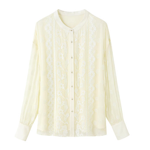 TC22399935 真丝衬衫女长袖重工刺绣上衣2023年春新款气质立领宽松桑蚕丝衬衣 商品图4