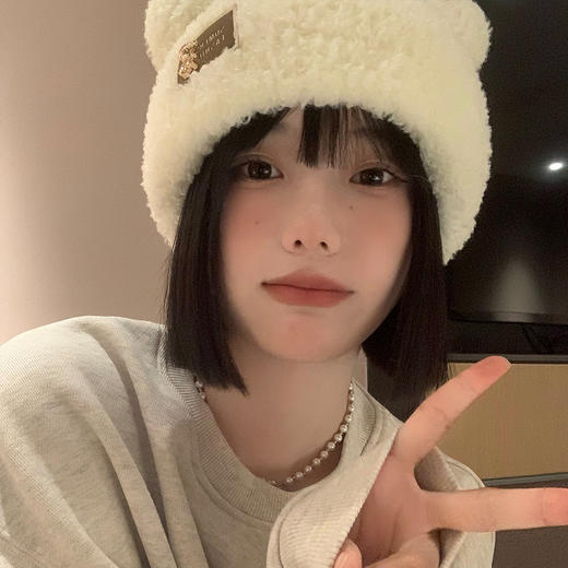 【韩版时尚布标！小熊耳朵帽】女秋冬季常备，外观可爱俏皮，内里加厚保暖，女秋冬季帽子羊羔毛小熊耳朵帽可爱加厚保暖毛绒帽 商品图1