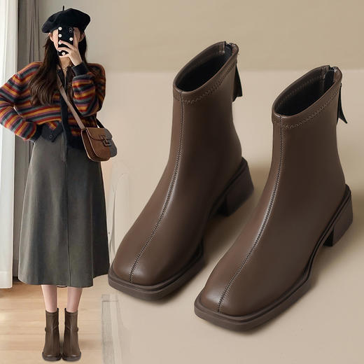 ZHR简约风气质瘦瘦短靴女2023冬季新款柔软加绒保暖女靴时尚百搭 商品图4