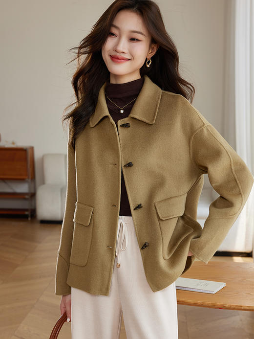 【149元福袋，不支持退换】熙世界双面羊绒大衣女短款小个子羊毛呢子牛角扣外套2025秋冬新款 商品图5