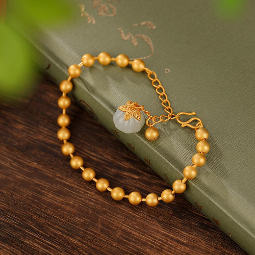 S925纯银镀金和田玉莲蓬手链复古气质圆珠手串CW 商品图1