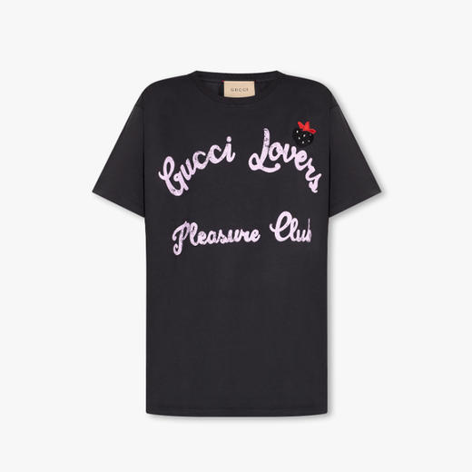 GUCCI 古驰 女士字母徽标印花针织棉质圆领短袖T恤 黑色 717422 XJFV2 1283 商品图0