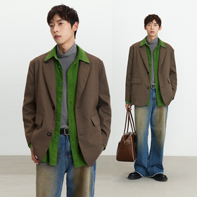 CryingCenter 深棕美拉德复古休闲格纹西装外套 哭喊中心