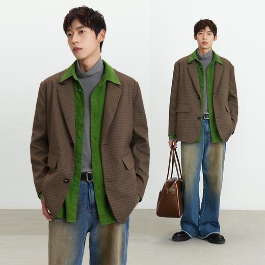 CryingCenter 深棕美拉德复古休闲格纹西装外套 哭喊中心 商品图0