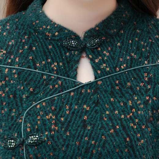 洋气时尚，印花长款中式连衣裙秋冬款立领长袖国风优雅打底裙QYM-XYKL-K523-L 商品图3