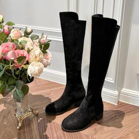 余潇潇  秋冬绒料拼接高密度针织长筒粗跟百搭时尚靴高筒靴