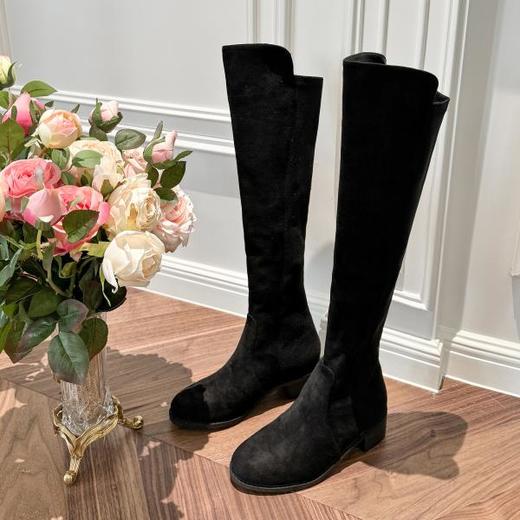 余潇潇  秋冬绒料拼接高密度针织长筒粗跟百搭时尚靴高筒靴 商品图0