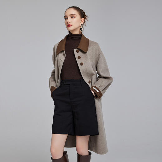 NH916斯尔丽23冬季新款时尚拼接设计感毛呢外套羊毛双面呢大衣 商品图2
