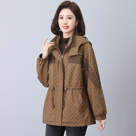 时尚保暖，花色拼接连帽加绒棉衣中长款派克服外套HR-YIZX8598 商品图1