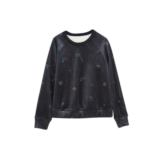 谜底圆领套头卫衣女2023冬季新款复古主题印花宽松上衣234MV1542 商品图4