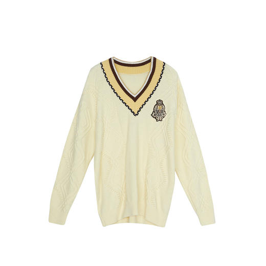 谜底V领套头毛衣女2023冬季新款老钱风宽松刺绣针织衫女234MZ1859 商品图4