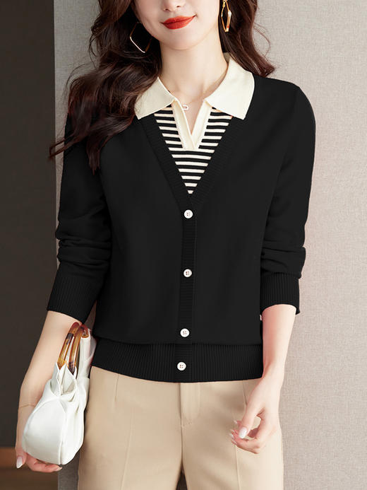 " 丁摩 假两件上衣女秋季韩系毛衣洋气翻领针织打底衫女3ZF-SMZ9809" 商品图3