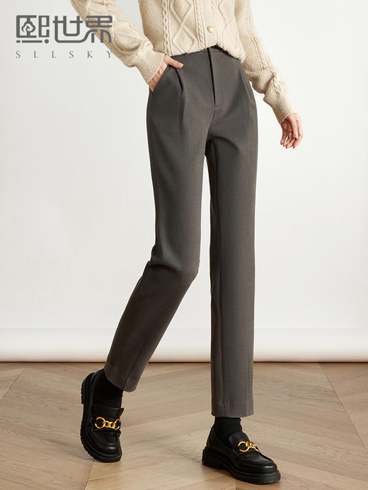 【129选3件，不退换】熙世界毛呢裤子女秋冬窄版直筒烟管裤2025新款气质高腰显瘦西装裤 商品图0