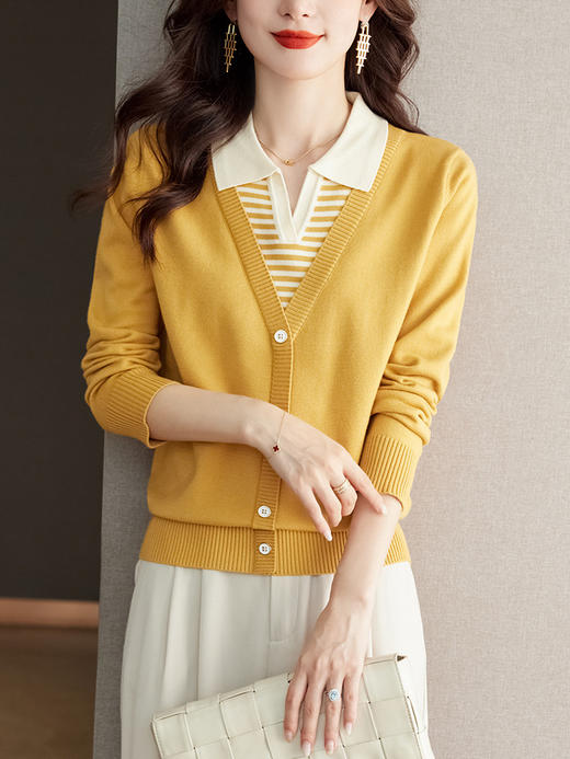 " 丁摩 假两件上衣女秋季韩系毛衣洋气翻领针织打底衫女3ZF-SMZ9809" 商品图2