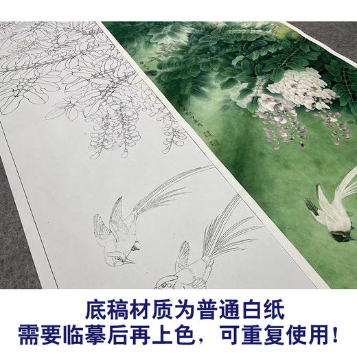 【大彩图】李晓明工笔画白描底稿《紫藤绶带图》临摹勾线花鸟线稿K123 商品图3