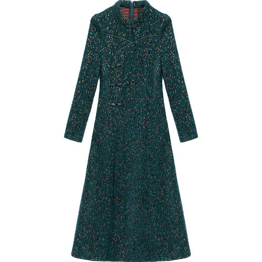 洋气时尚，印花长款中式连衣裙秋冬款立领长袖国风优雅打底裙QYM-XYKL-K523-L 商品图4