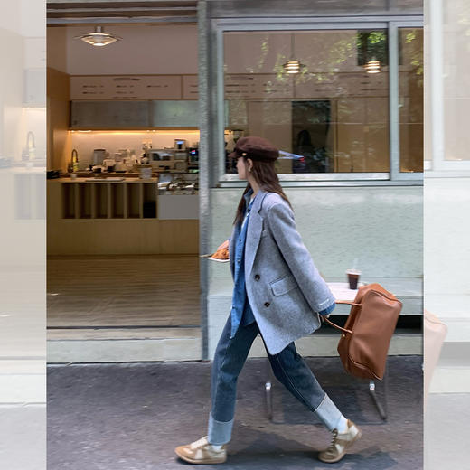 <曾小咸推荐>【韩范欧尼】毛呢外套衬衫牛仔内搭裤 商品图3