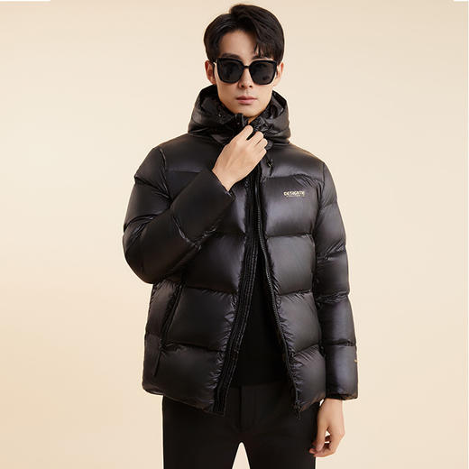 【黑金】圣得西连帽加厚亮面羽绒服冬季款时尚印花短外套男2362942756 商品图3