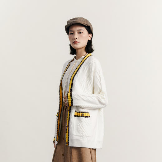 谜底针织开衫女2023冬季新款学院风提花百搭中长款毛衫234MZ1870 商品图1