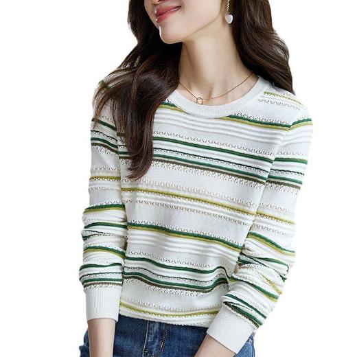 条纹针织衫女长袖2023秋季新款毛衣洋气春秋打底衫秋冬宽松上衣 商品图4